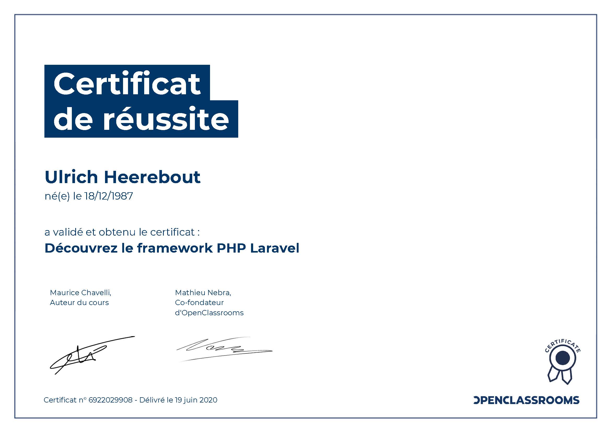 Certificat de réussite : Découvrez le framework PHP Laravel