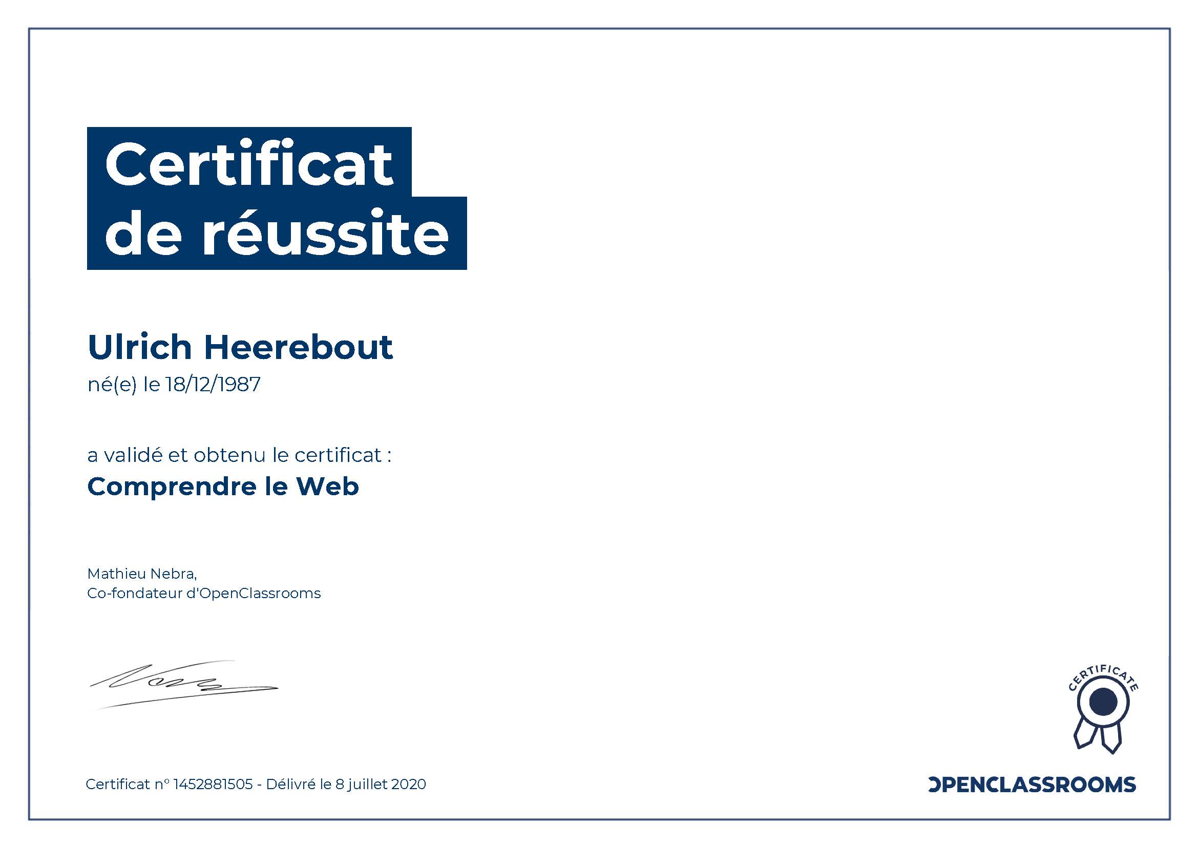Certificat de réussite : Comprendre le web