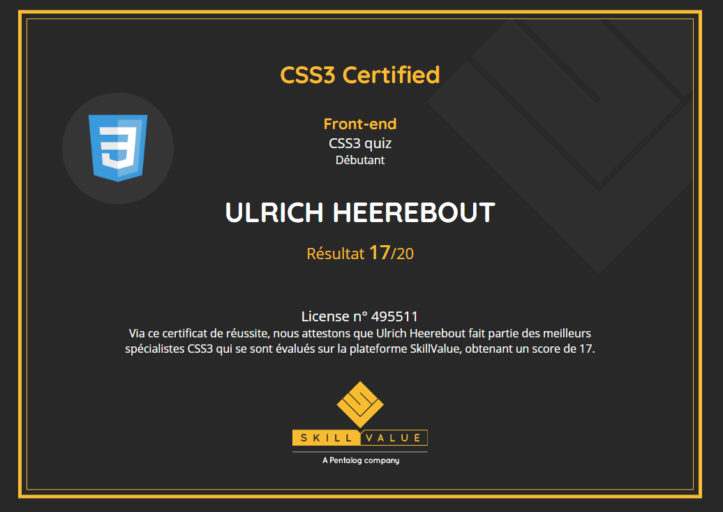 Certification CSS3 Skillvalue